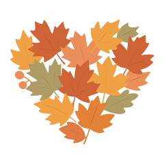Fototapeta premium Maple Leaf Heart illustration - Fall Autumn Clipart, Retro Boho Autumn design sublimation, Happy Fall season vibes 