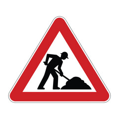 Red Triangle Roadwork Sign Worker Shovel construction