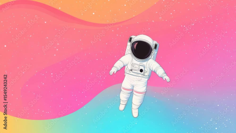 Aufkleber astronaut floating in vibrant space against colorful background with stars and waves
