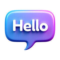 Hello speech bubble 3d render, message icon on transparent background