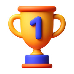 3d trophy number one winner award on transparent background