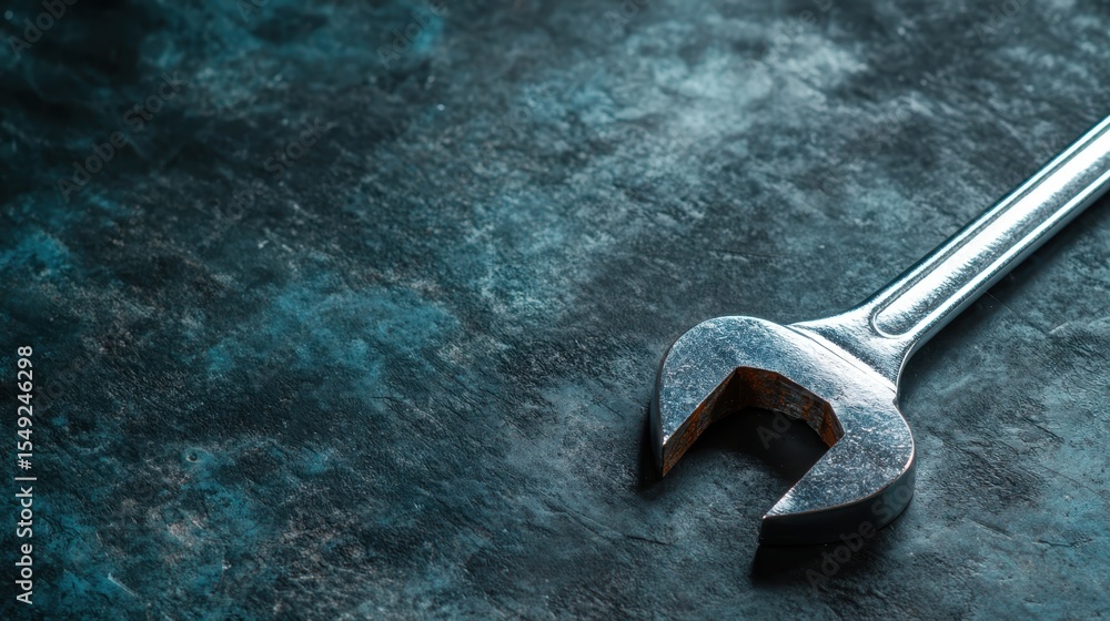 Poster a close-up view of a shiny silver wrench indicates craftsmanship and functionality, resting elegantl