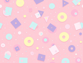 Trendy seamless retro pattern featuring geometric shapes and vibrant colors, Fun colorful line doodle seamless pattern. minimalist style art background for children with basic shapes. Generative ai