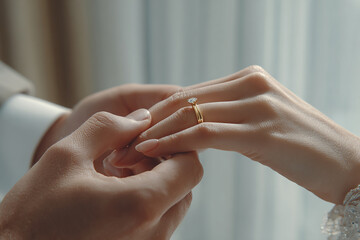 Man give a woman a engagement ring to become husband and wife in a wedding