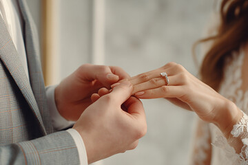 Man give a woman a engagement ring to become husband and wife in a wedding