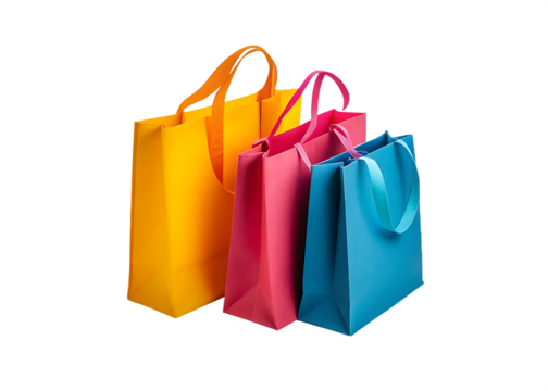 brightly colored shopping bags isolated on white background PNG ,ai generated