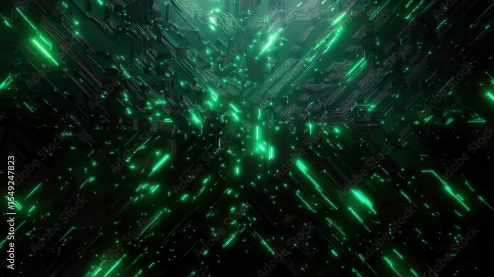 Poster a mesmerizing abstract background showcasing vibrant green lights cascading in an intricate pattern,