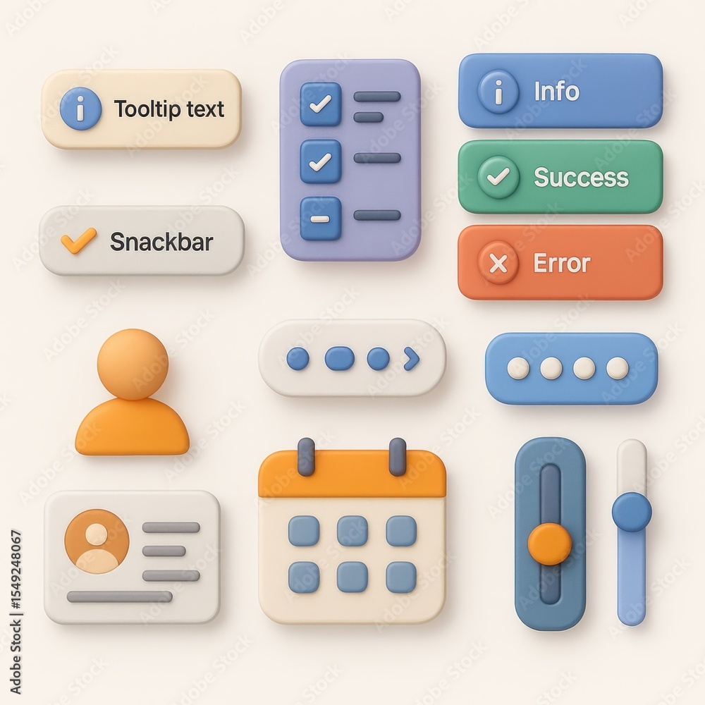Poster collection of colorful 3d user interface elements.