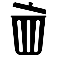 Icono silueta de cubo de basura con tapa abierta 