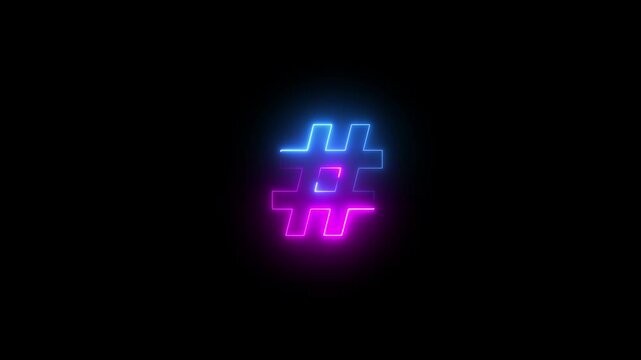 Glowing hashtag symbol icon animation on dark background.