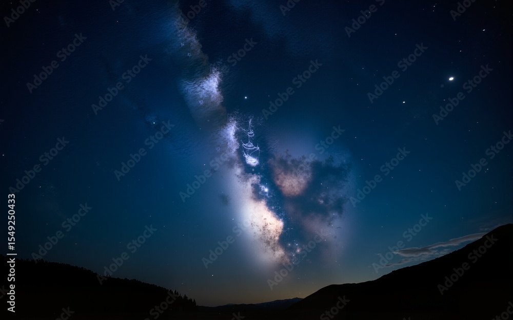 Wall mural stunning night sky with the milky way stretching across a starry backdrop. ideal for nature and astr