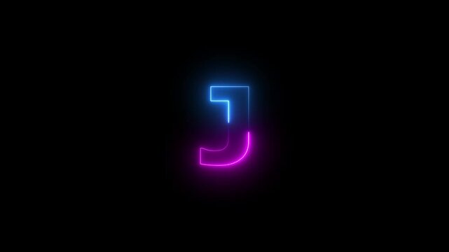 Glowing neon line neon letter J. Two-color looping trendy glowing neon alphabet letter J concept animation on black background.