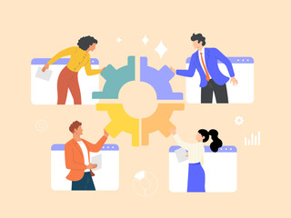 Organizational collaboration for success or teamwork towards set goals