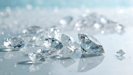 Sparkling Diamonds on a Light Blue Background with Bokeh Symbolizing Luxury Wealth and Preciousness Ideal for Jewelry and Investment Concepts