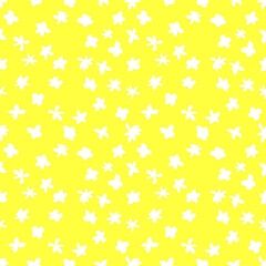 Seamless pattern with small flowers. Hand drawn chaotic ditsy print. Flower circle, round dance of daisy. Severe pattern. Design for spring, summer textile, fabric, background.
