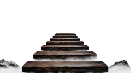 Floating wooden stairs on a transparent background