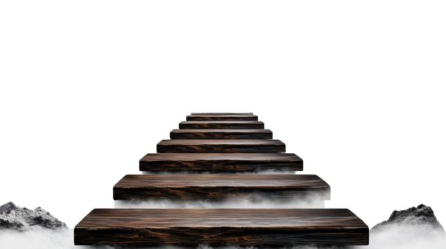 Floating wooden stairs on a transparent background