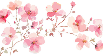 Fototapeta premium Watercolor Pink Flowers on a Branch Floral Illustration Isolated
