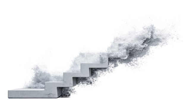 Modern stairs with abstract splash on transparent background