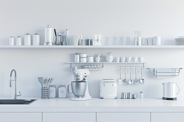 Clear Pixel Picture of Modern Kitchen Gadgets on White Background Clean and Minimalist Display