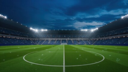 Fototapeta premium Spectacular view of a sports stadium during nighttime event anticipation