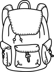 Backpack with Pockets Outline Drawing