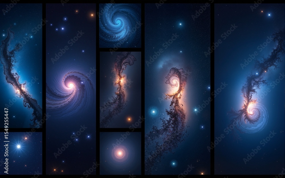 Wall mural a series of images of the night sky with stars and galaxies. the images are all different sizes and 