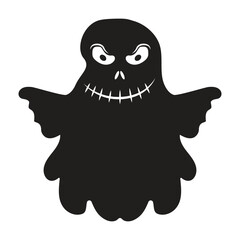 Grinning Spooky Ghost Illustration with Stitched Mouth