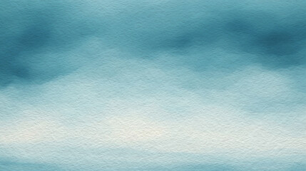 Cloudy sky painting in blue turquoise and white tones. Sky filled with clouds, painting done in watercolor, abstract light blue textured watercolor background for web banner template page design
