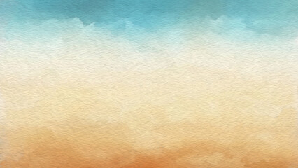 Abstract orange brown blue turquoise watercolor background on textured paper. painted picture of sea beach with blue sky. Sky very light blue for web banner template page design © Aleksandr Matveev