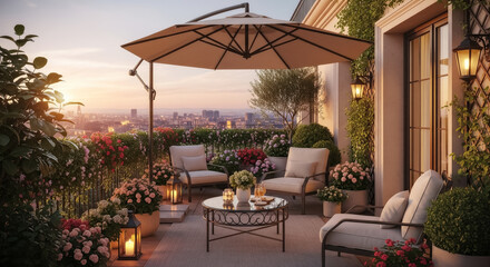 Luxury Rooftop Garden at Sunset