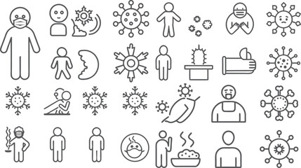 COVID-19 Prevention and Symptoms Illustration Set