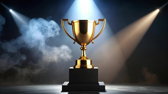 Gold trophy spotlight award ceremony