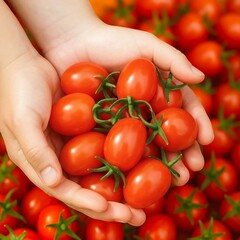 fresh tomatoes in hand
