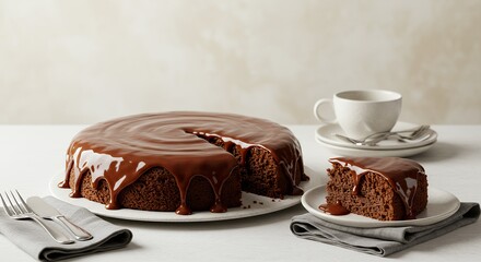 Indulge in Decadence: A Rich Chocolate Cake Drizzled with Luscious Caramel Glaze, Ready to Savor Every Bite.