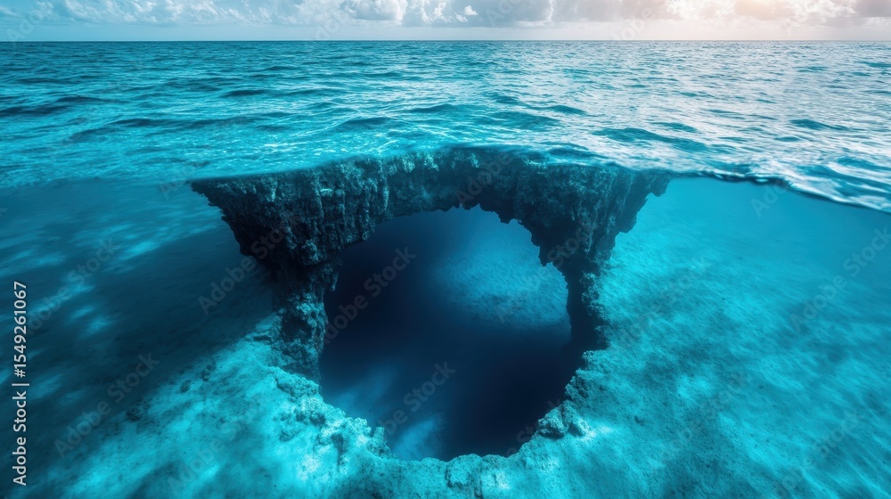 Poster this breathtaking image captures an underwater cave with a distinct circular opening, showcasing vib