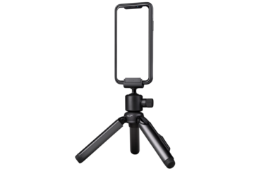 スマートフォンを据え付けた小型の三脚