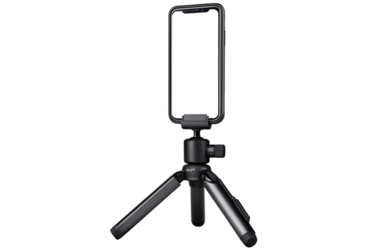 スマートフォンを据え付けた小型の三脚