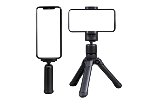 スマートフォンを据え付けた小型の三脚