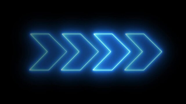 Neon direction concept, neon arrow icon, arrows indicates the direction of the overlay video layer. and looping neon line arrow icon animation.