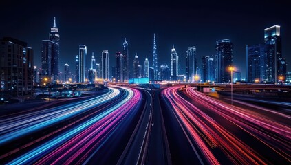 Fototapeta premium City lights blur on a highway at night