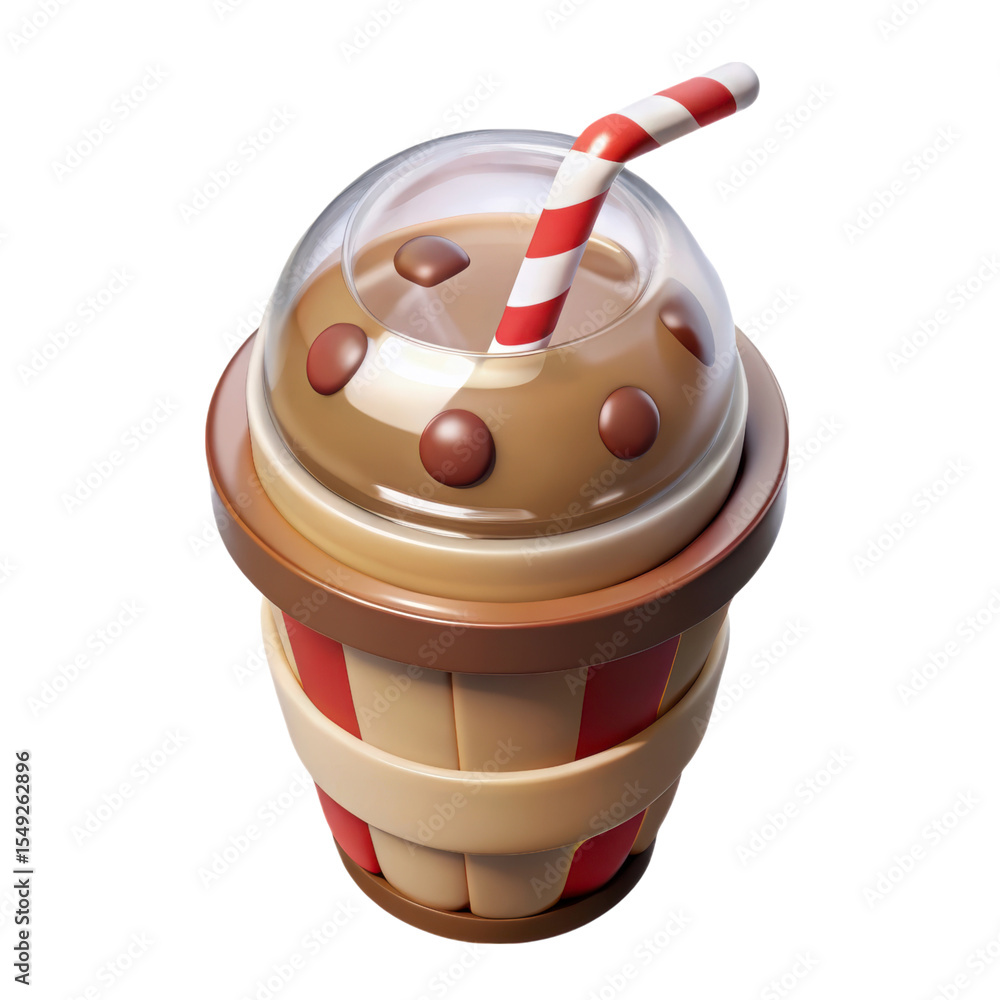 Poster 3d rendering cartoon milkshake plastic style icon with straw isolated on background top view refresh