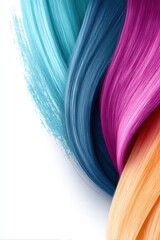 Creative artistic illustration of vibrant hair dye textures on a clean, bright background showcasing colors