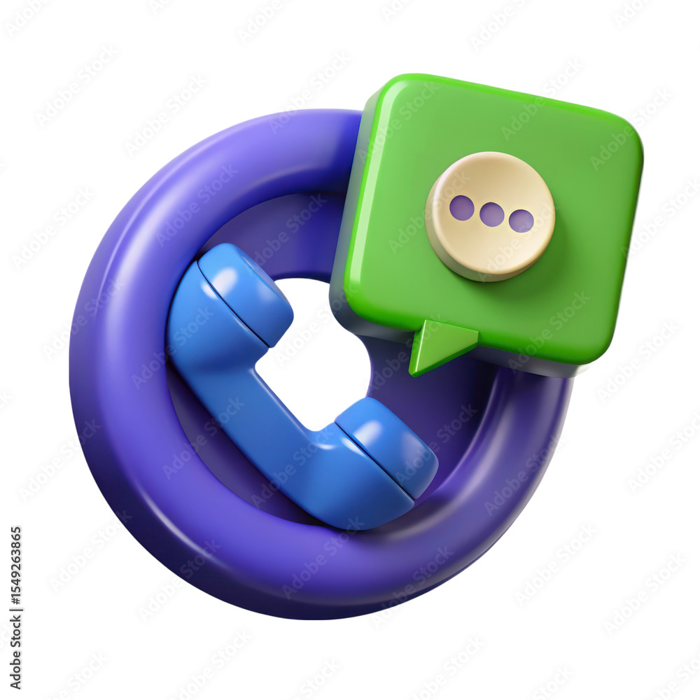 Aufkleber 3d rendering of phone icon with speech bubble notification plasticstyle isolated on white background