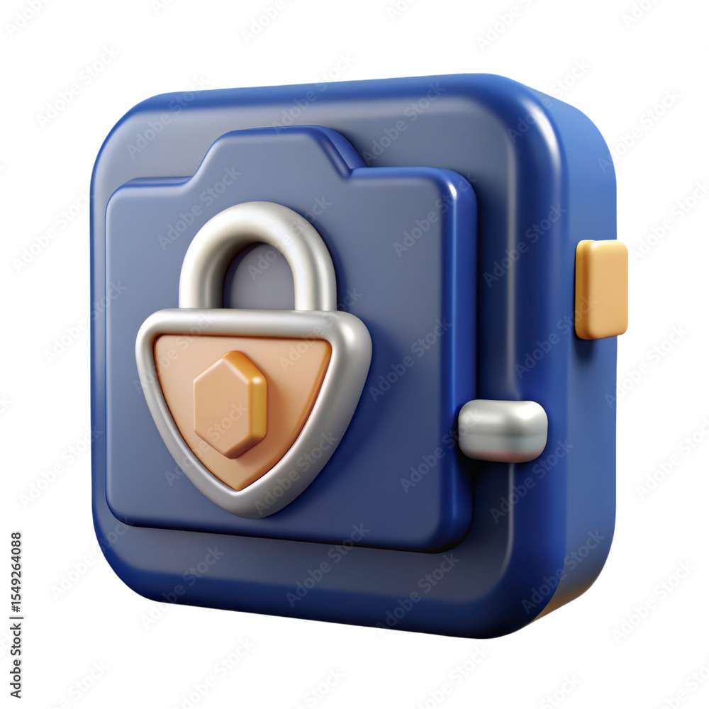 Poster 3d rendering of secure folder,plasticstyle icon representing data protection and security isolated o