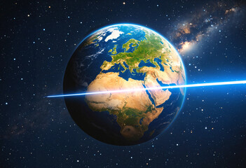 Fototapeta premium blue light speed signal from deep universe approaching earth