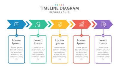 Infographic template for business. 5 Steps Modern Timeline diagram with arrow and topic, presentation vector infographic timeline.