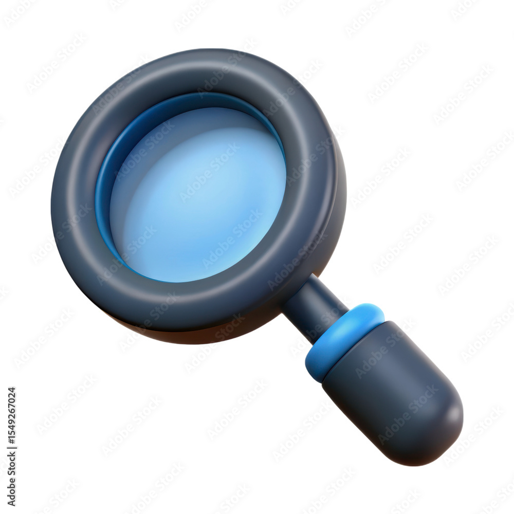 Poster 3d rendering plasticstyle icon solated on white background of a magnifying glass symbol for search i
