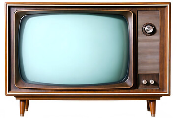 vintage wooden tv box with a framed screen isolated on white background PNG ,ai generated