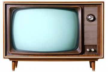 vintage wooden tv box with a framed screen isolated on white background PNG ,ai generated